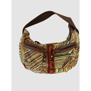 American Eagle Striped Patchwork Hobo Bag With Zippered Pockets & Red Lining